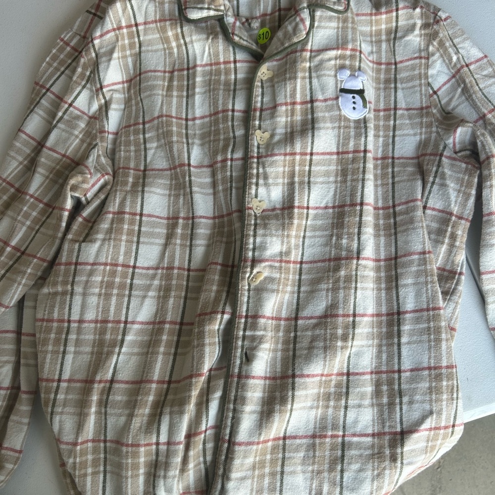 Plaid Button-Up Shirt with Snowman Patch